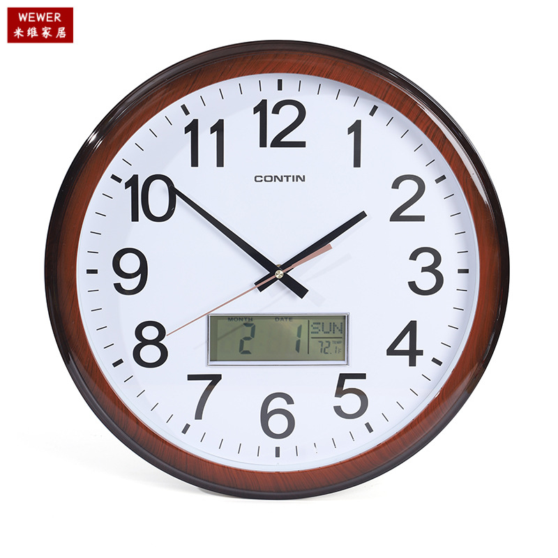 Kangtian Fashion Simple Wall Clock Luminous Digital LCD Calendar Stable Large Living Room Digital Wall Clock Factory Wholesale