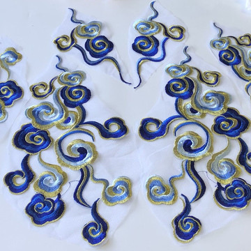 新款祥云刺绣布贴网纱绣花补丁蓝绿紫灰黑旗袍衣服裙装饰辅料手缝