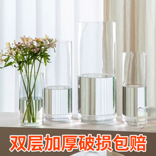 花瓶摆件客厅插花玻璃透明高直筒水培富贵竹水养鲜花高级感醒曼阳