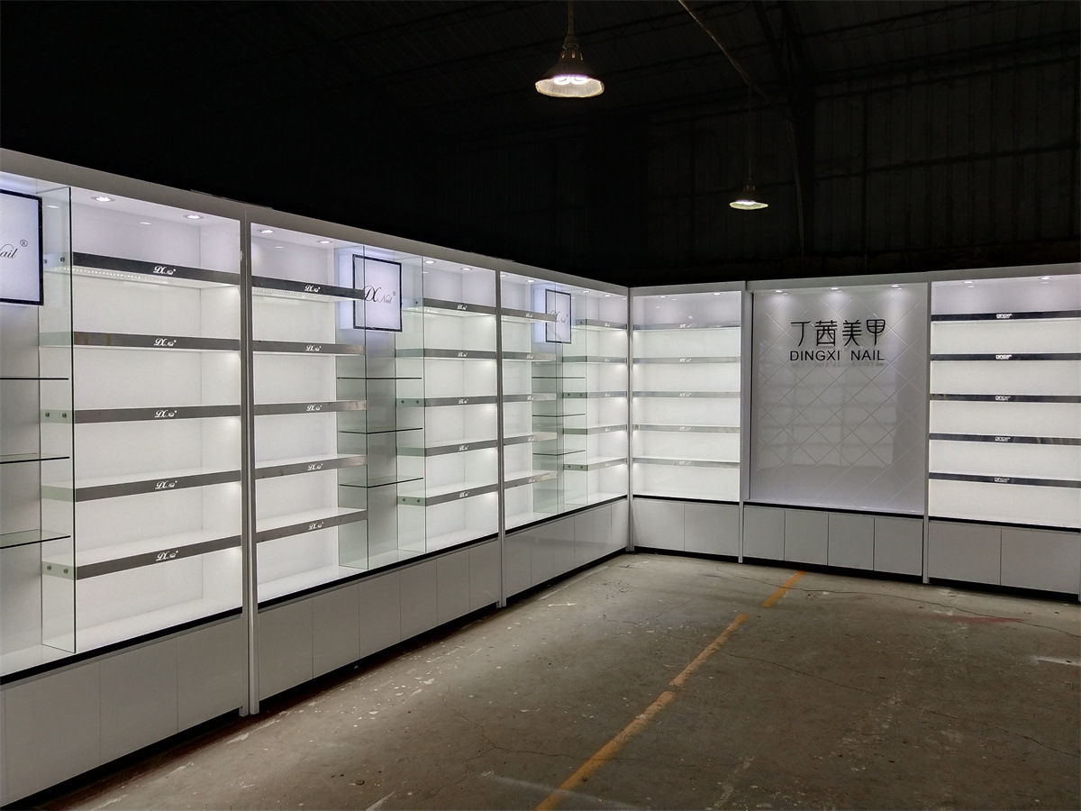 美容院化妆品展示柜 美甲店烤漆产品展柜背柜 品牌连锁店整店制作