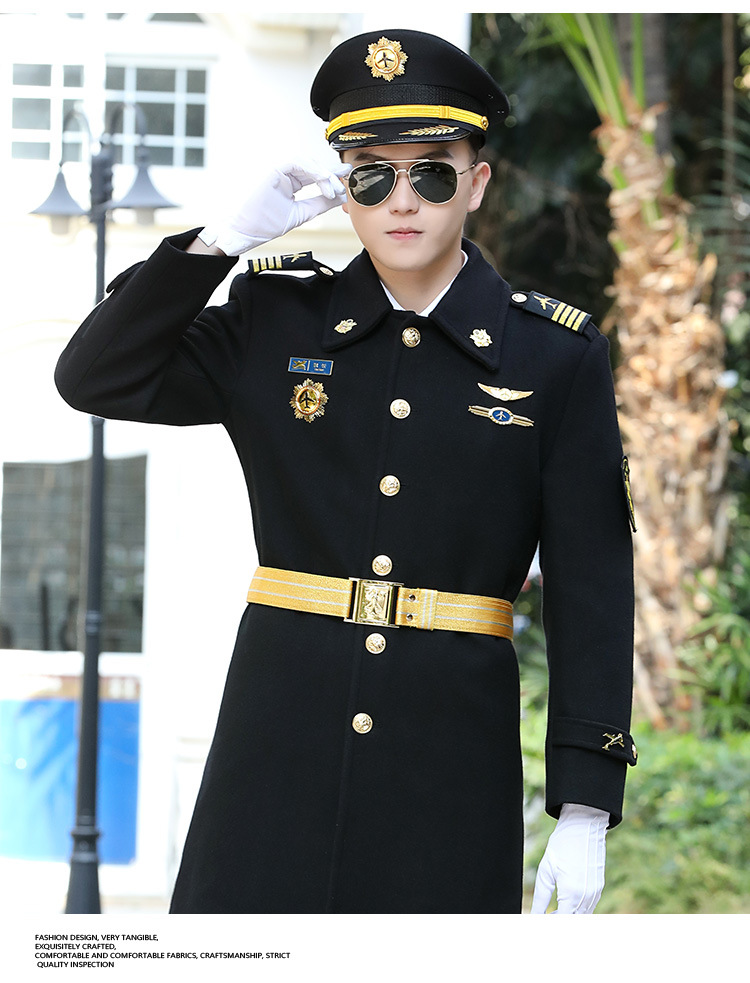 航空制服机长大衣冬季加厚长款飞行员羊毛呢子大衣外套保安礼宾服