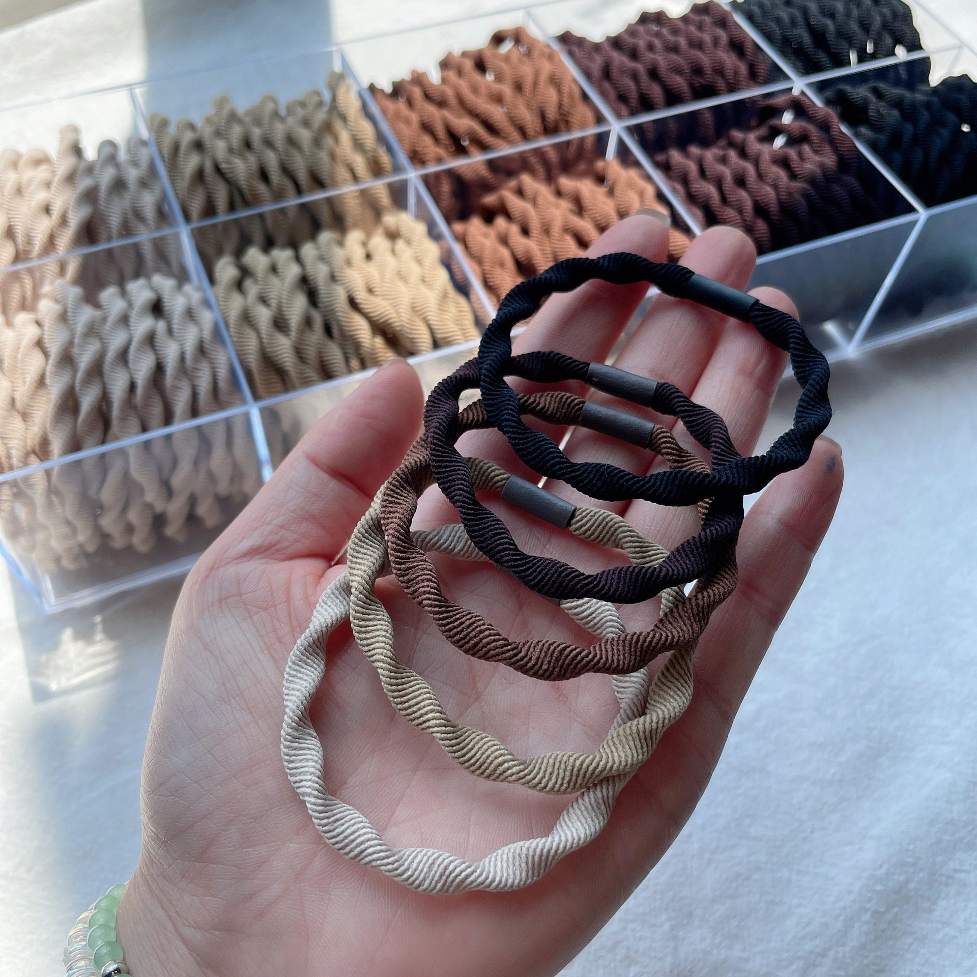 韩版时尚复古奶茶色简约粗螺纹时尚质感皮筋发圈发绳发扎头绳发饰