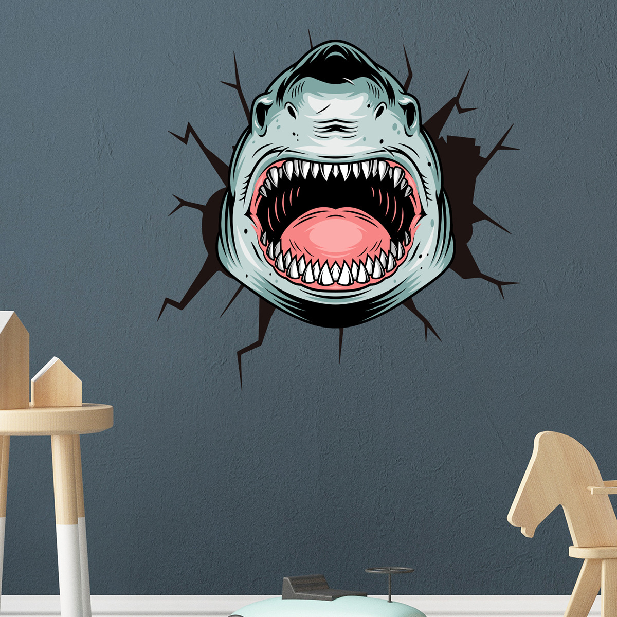 zsz1522p新款3d破墙鲨鱼墙贴客厅儿童房卧室宿舍幼儿园装饰贴纸