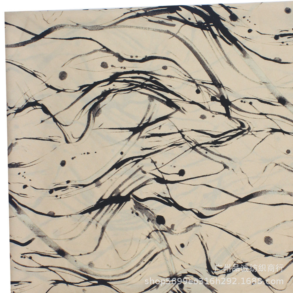 破卡平纹缎印花水墨条纹雪纺印花布春夏女连衣裙衬衫防蚊裤面料