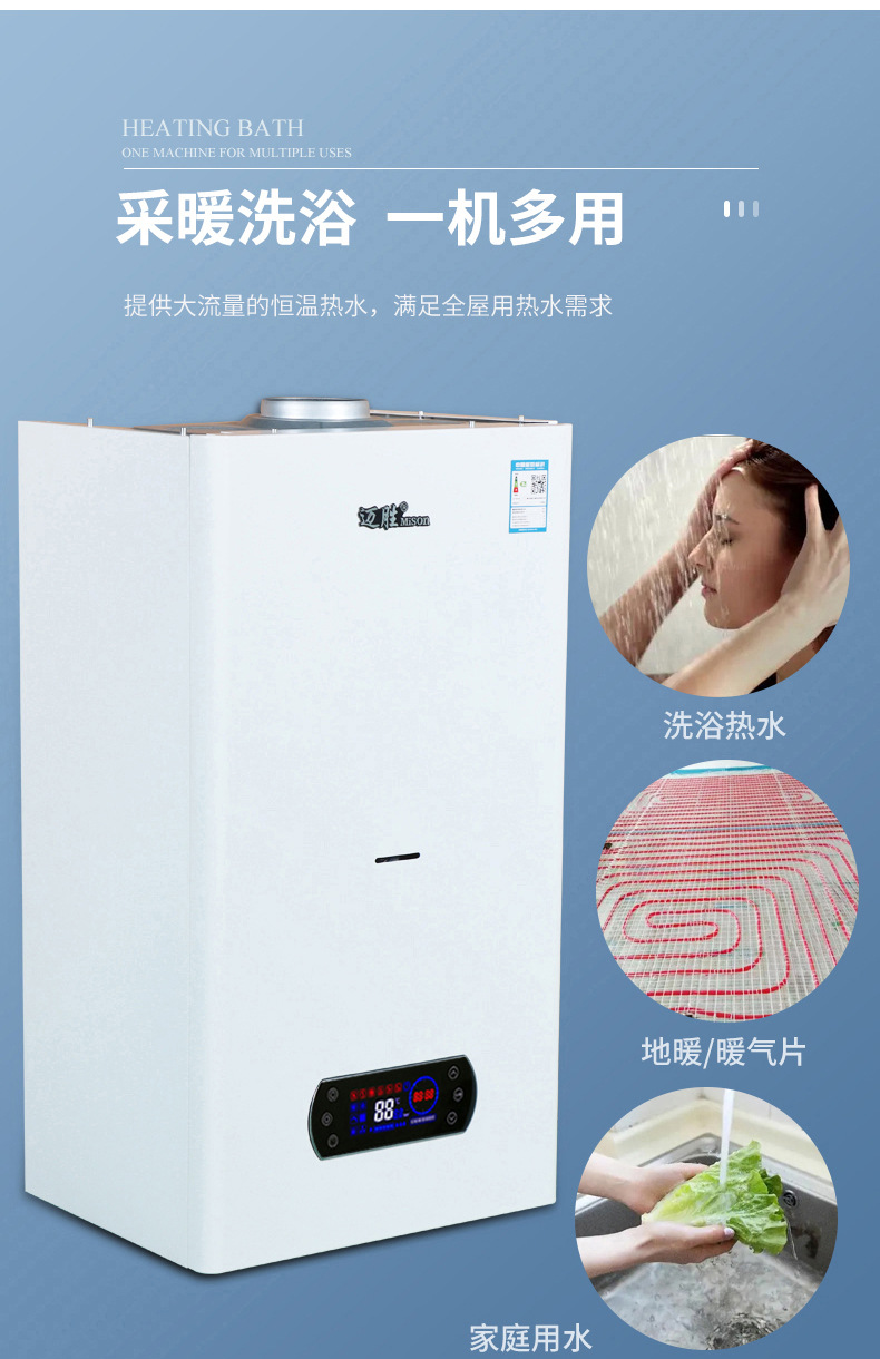 迈胜ms-2燃气采暖炉天然气取暖锅炉家用浴暖两用燃气壁挂炉