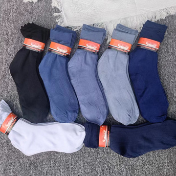 男士丝袜夏季薄款男袜子细条珍珠绒纯色商务中筒袜 地摊货源批发