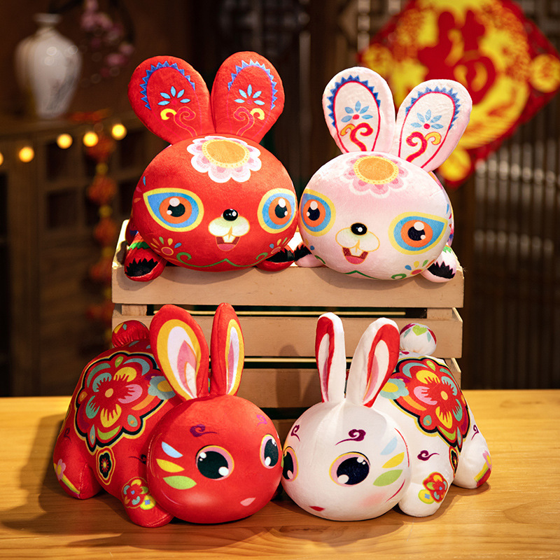 2023国风兔公仔兔年吉祥物毛绒玩具新年生肖小兔子玩偶布娃娃