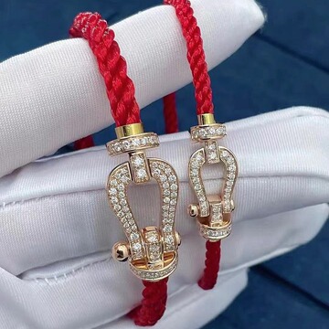 高版费家马蹄扣红绳手链女v金厚镀18k玫瑰金时尚轻奢镶钻情侣手链