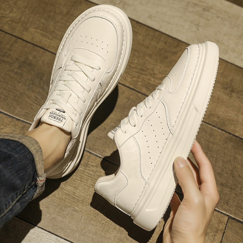 Putian Men's Shoes 2024 Spring New Small White Shoes Men's Leather Sports Air Force Board Shoes Ins Light Break