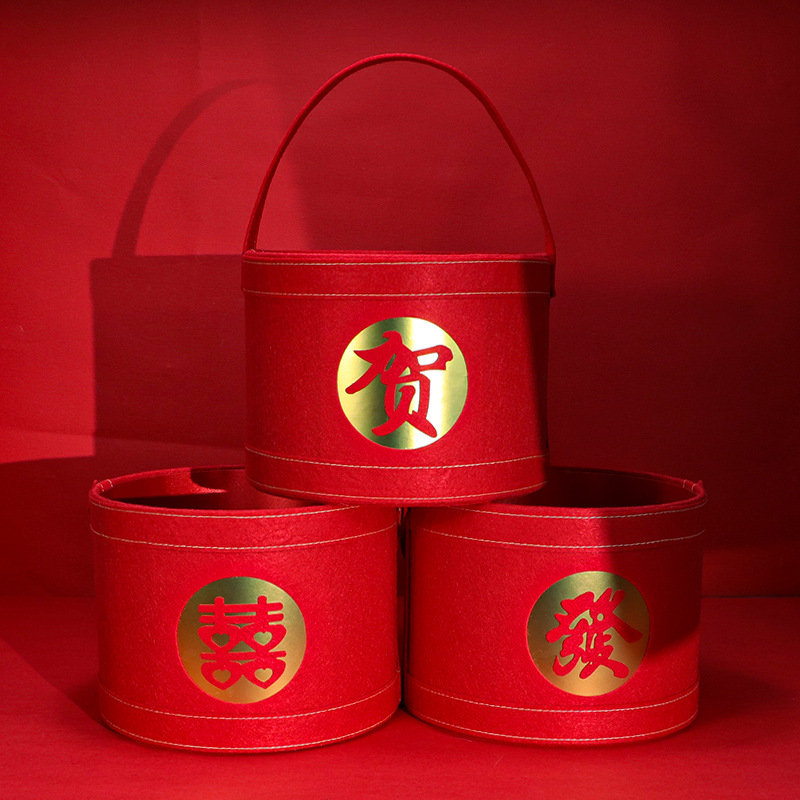 新年福字抱抱桶圆形手提抱抱桶鲜花礼盒圣诞礼物盒婚礼伴手礼盒子