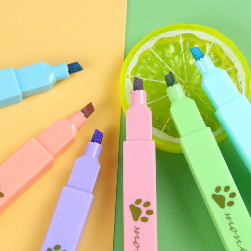 Boxed Cat's Paw Fluorescent Pen Eye Protection Soft Color Oblique Head Light Pen Fresh Student Key Marking Marking Pen
