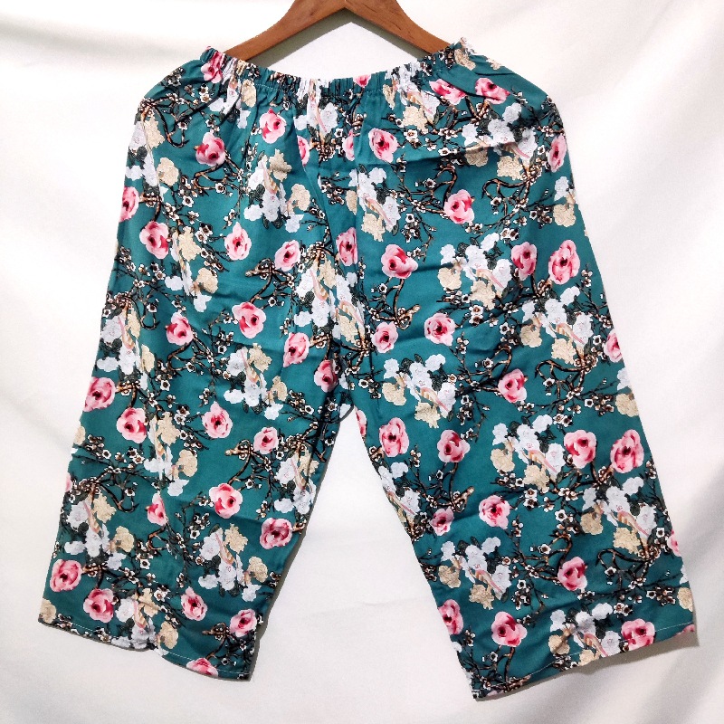 睡裤女夏棉绸七分裤薄款人造棉裤子宽松大码绵绸中裤人棉居家短裤