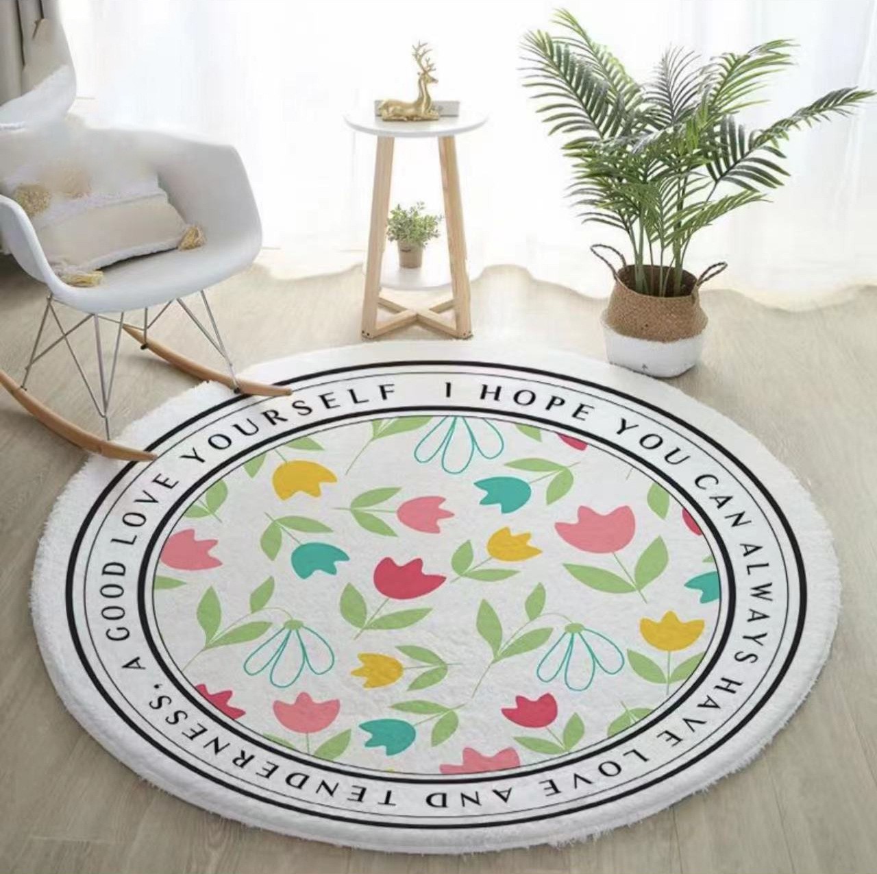 Flower Creative round Cashmere Carpet Nordic Instagram Style Living Room Bedroom Tea Table Cloth Household Bedside round Mat