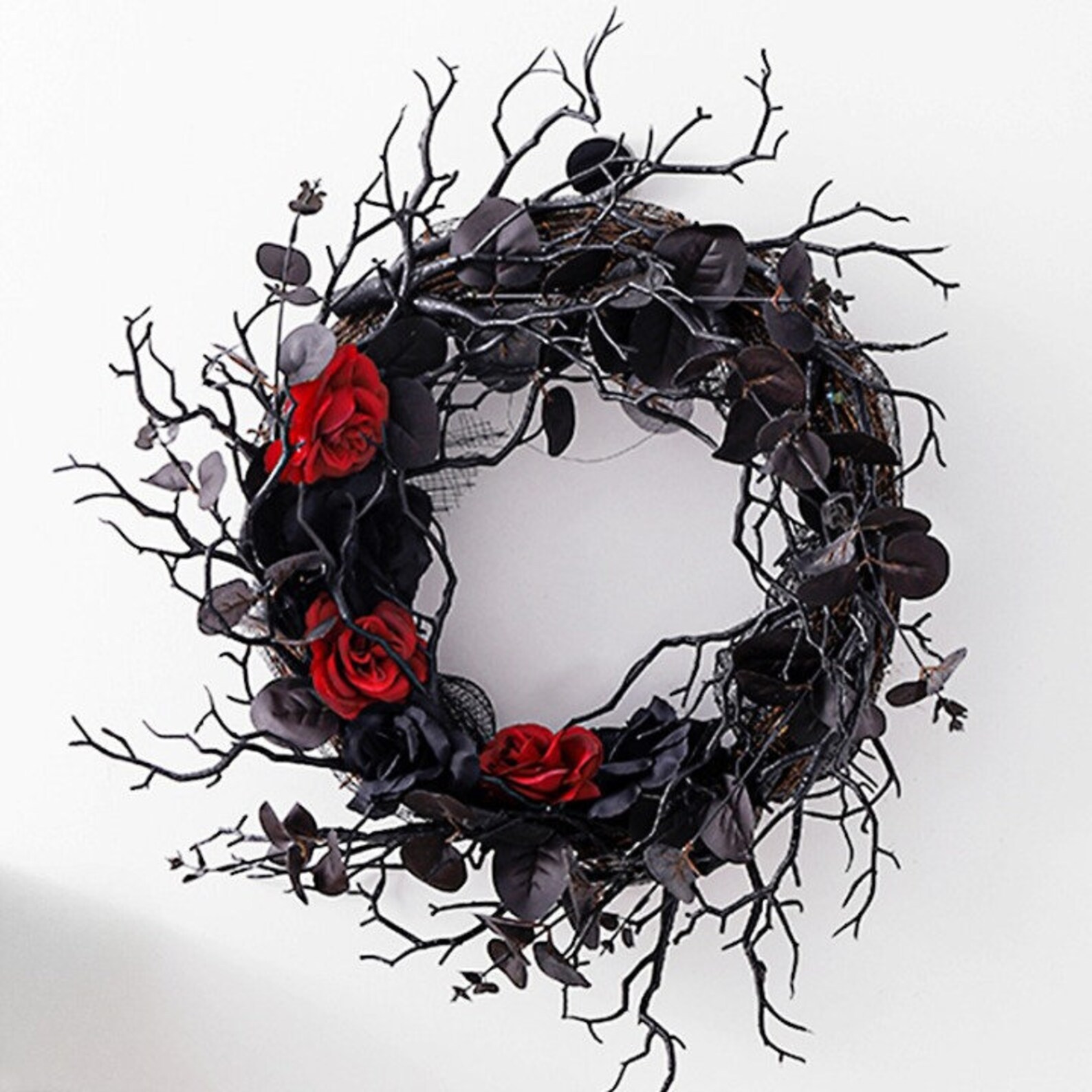 批枯枝花环仿真花黑色装饰花圈门挂 节日布置藤圈壁挂-阿里巴巴