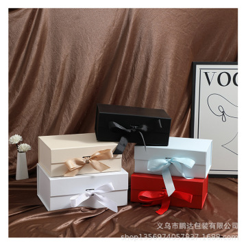 黑色丝带折叠盒520礼物盒衣服鞋子包装盒纸盒长方形翻盖可加logo