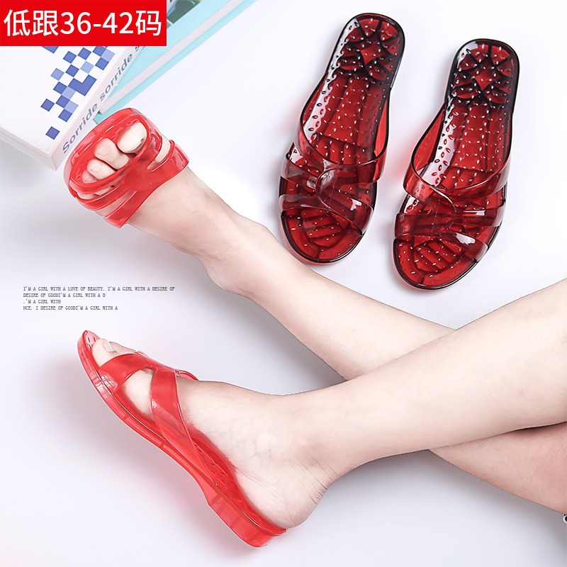 低跟水晶拖鞋女夏季天外穿居家室内透明塑料凉拖鞋韩版妈妈鞋