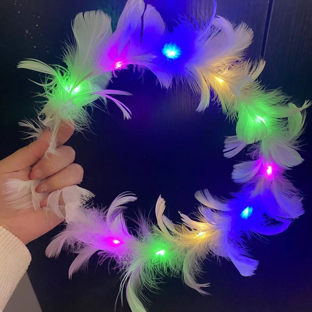 Shiny Feather Rabbit Ears Luminous Headband Plush Gold Silk Cat Ears Headband Stall Toy Promotional Gifts