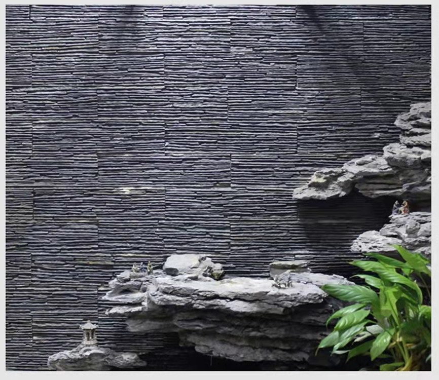 现货流水石文化石板岩流水板装饰仿青石板水幕墙背景墙外墙砖