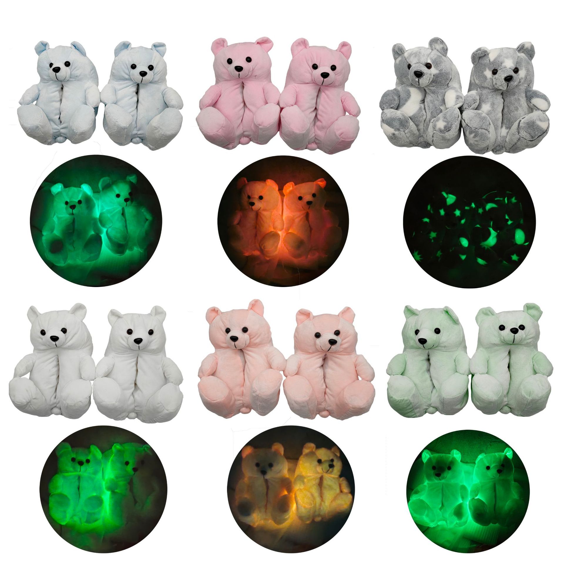 teddy bear slippers可爱夜光小熊棉鞋 荧光泰迪熊毛毛鞋居家棉鞋