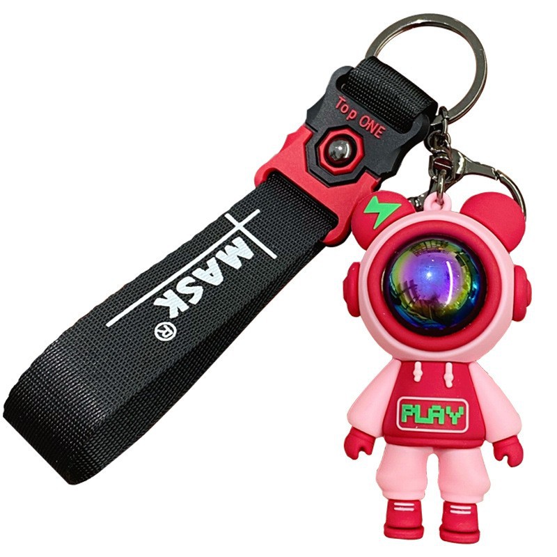 New Couple Lightning Bear Keychain Bag Astronaut Car Silicone Key Chain Spaceman Pendant Gift