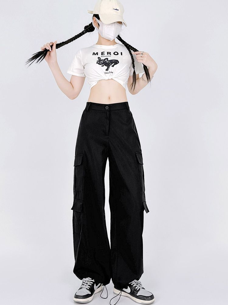 2023 Autumn New Hot Girl Style Overalls Women's High Waist Straight Wide Leg Design Sense Loose Casual Mopping Trousers