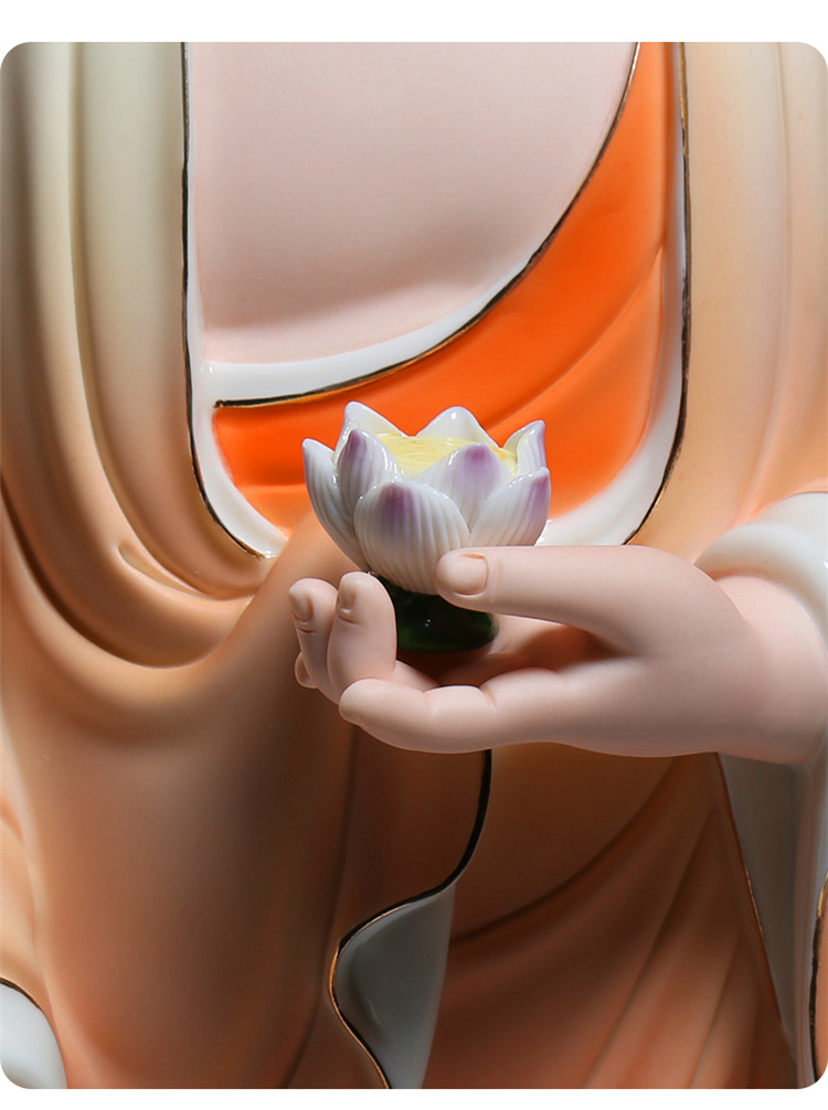 上美18吋21吋立莲娑婆三圣供奉如来佛像阿弥陀佛微笑脸陶瓷摆件