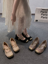 玛丽珍鞋女2024春秋季新款高跟单鞋法式复古方头粗跟小皮鞋