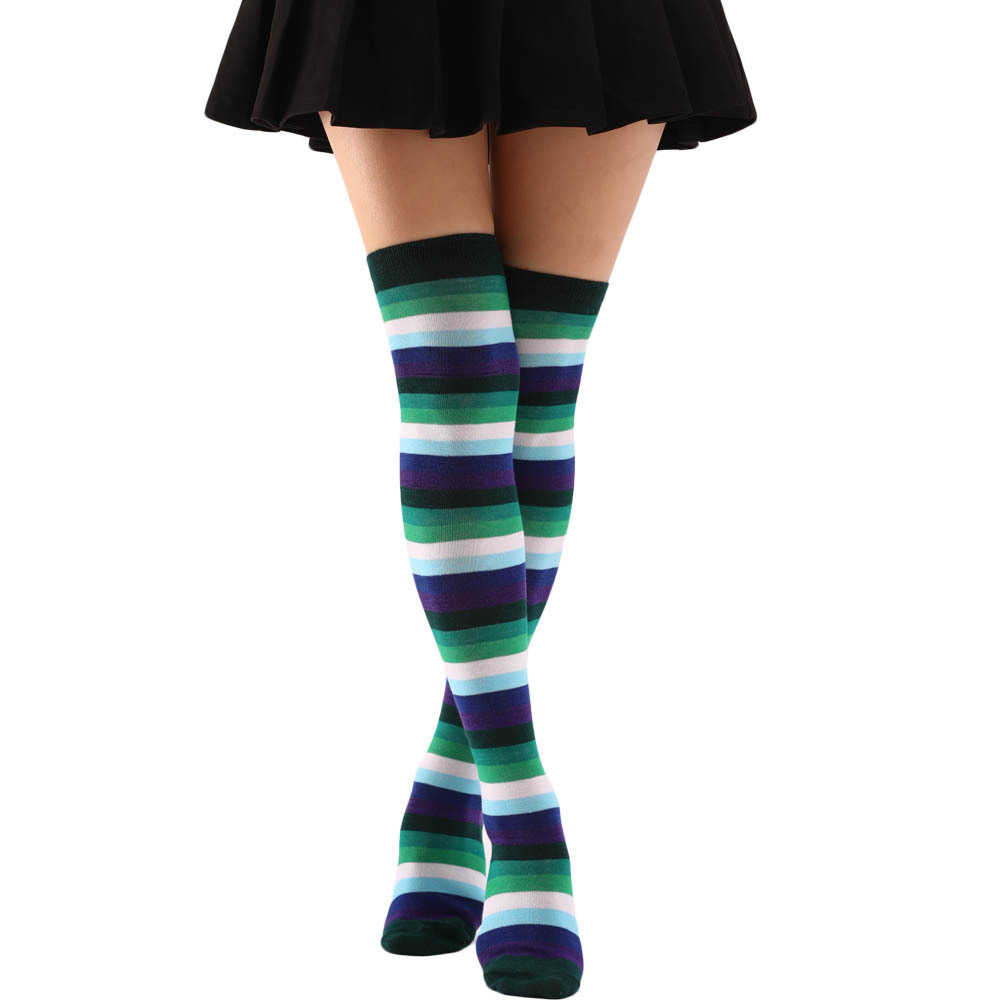 Colorful Strip Color over the Knee Stockings Warm-Keeping and Cold-Proof Dance Cosplay Halloween Role Play Hold-Ups