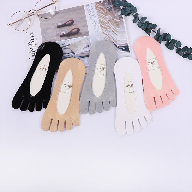 春夏新款五指袜 女士分趾袜浅口后跟防脱硅胶五趾袜浅口袜子批发