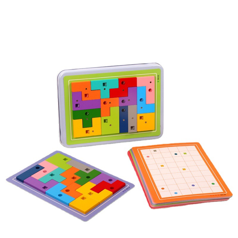木质磁性俄罗斯方块幼儿园启蒙早教几何形状配对儿童益智拼图玩具