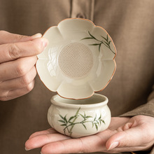 厂家翠绿文竹茶漏茶滤套组陶瓷过滤器中式泡茶功夫茶具零配件