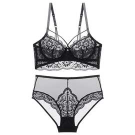 超薄蕾丝大胸显小内衣内裤套装薄款女士高腰文胸套装批发法式性感