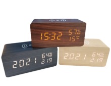 木头钟led温湿度显示无线数码手机充电时钟数字钟电子闹钟木质钟