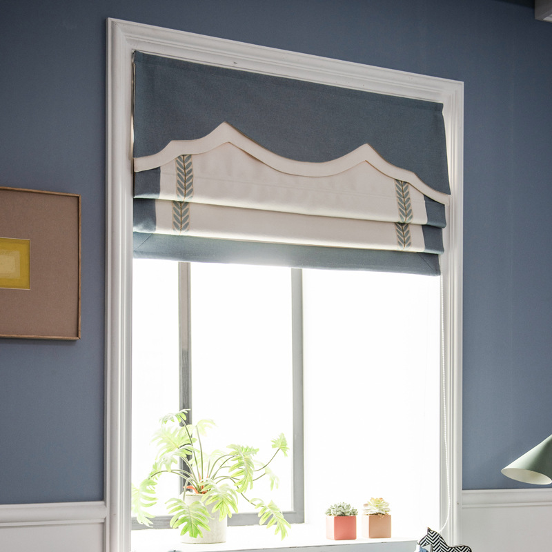 北欧小叶子罗马帘升降帘书房小窗户上下拉帘布百叶小窗户飘窗窗帘