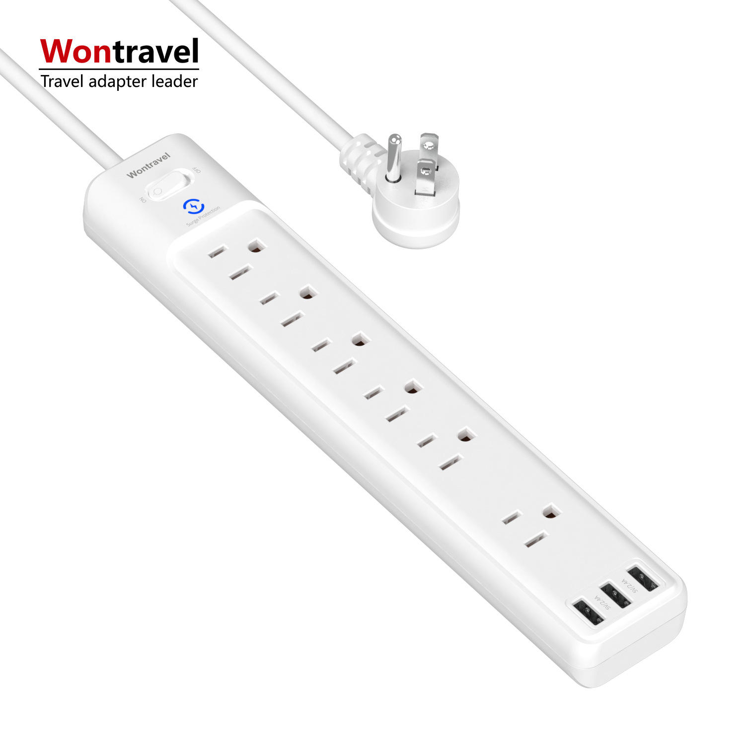 新款美规插座防雷排插6位防浪涌保护单排插线板3usb美标家用插排