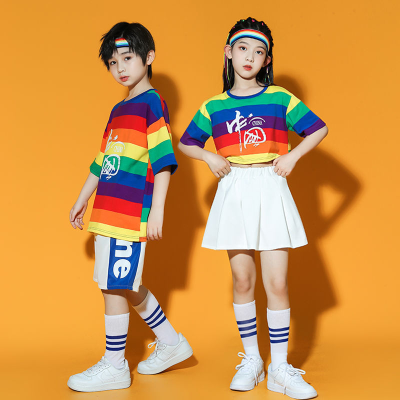 儿童啦啦队演出表演服街舞舞蹈服小学生运动会开幕式班服校服套装-阿
