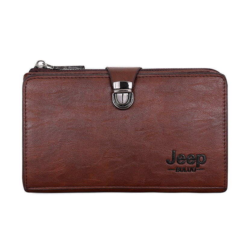 跨境wish专柜男士牛皮革jeep手拿包商务休闲多卡位长款钱包男批发