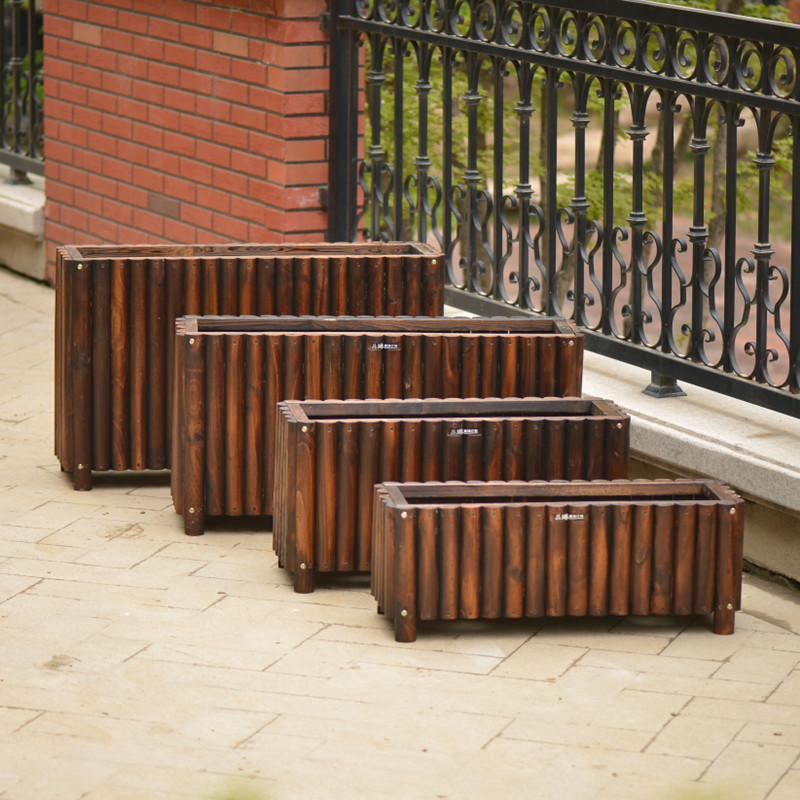 防腐木花箱户外大花槽庭院种菜盆阳台实木种植箱长方形碳化木花盆