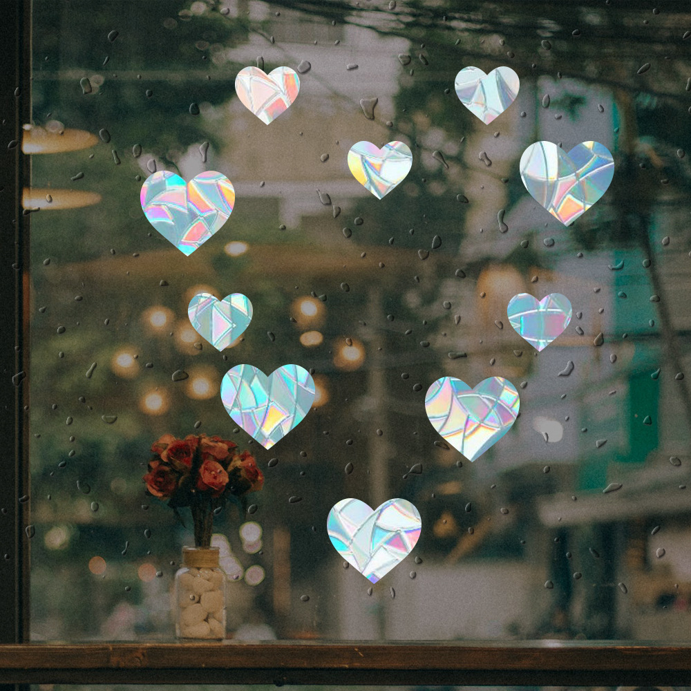 rps015彩虹棱镜爱心形静电玻璃贴pvc无胶窗户贴膜可移除玻璃窗贴