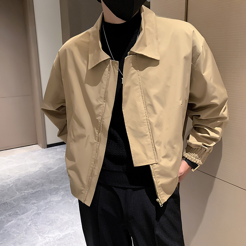 卡其色cleanfit短款夹克外套男士感痞帅美式机车服上衣春秋季