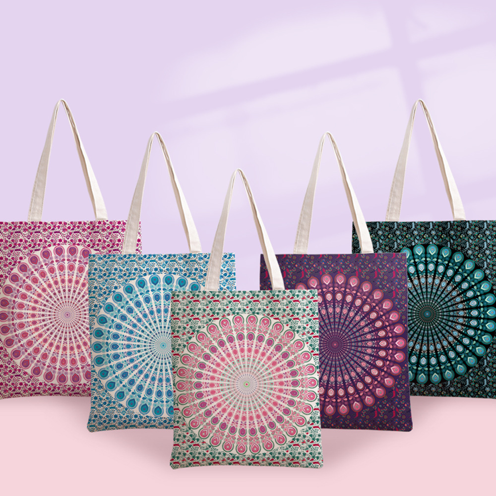 帆布袋创意曼陀罗印花手提包时尚简约学生手拎袋可定logo广告袋