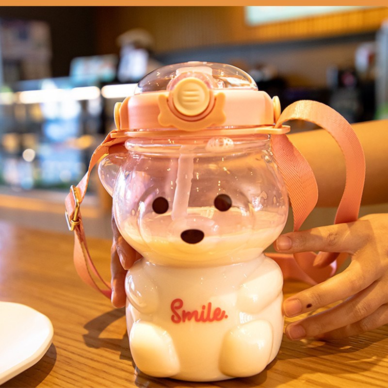 Bear Cake Towel Cute Big Belly Cup Summer Large-Capacity Water Cup Girls Good-looking Portable Plastic Straw Cup Wholesale