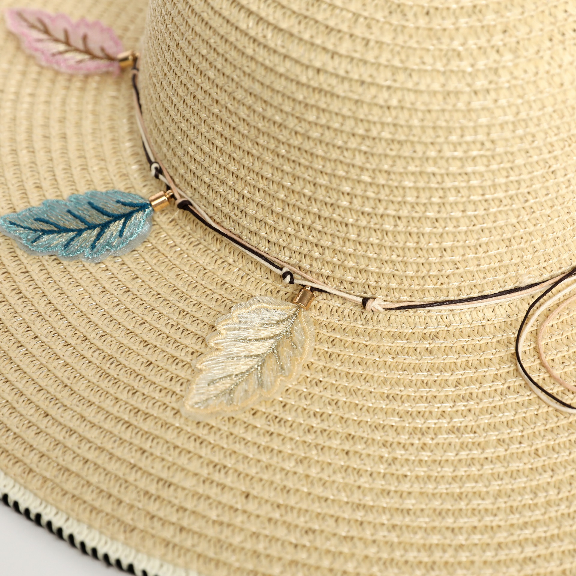 夏季防晒圆顶单色现货扎染经编树叶大帽檐女大沿帽