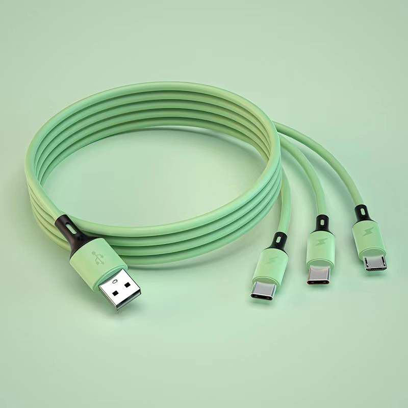 Liquid Silicone One-to-Three Mobile Phone Data Cable Suitable for Android Typec Three-in-One Charging Gift Spot Supply