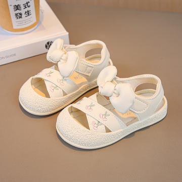 2024夏季新款女童蝴蝶结公主鞋 宝宝镂空包头软底凉鞋 时尚学步鞋