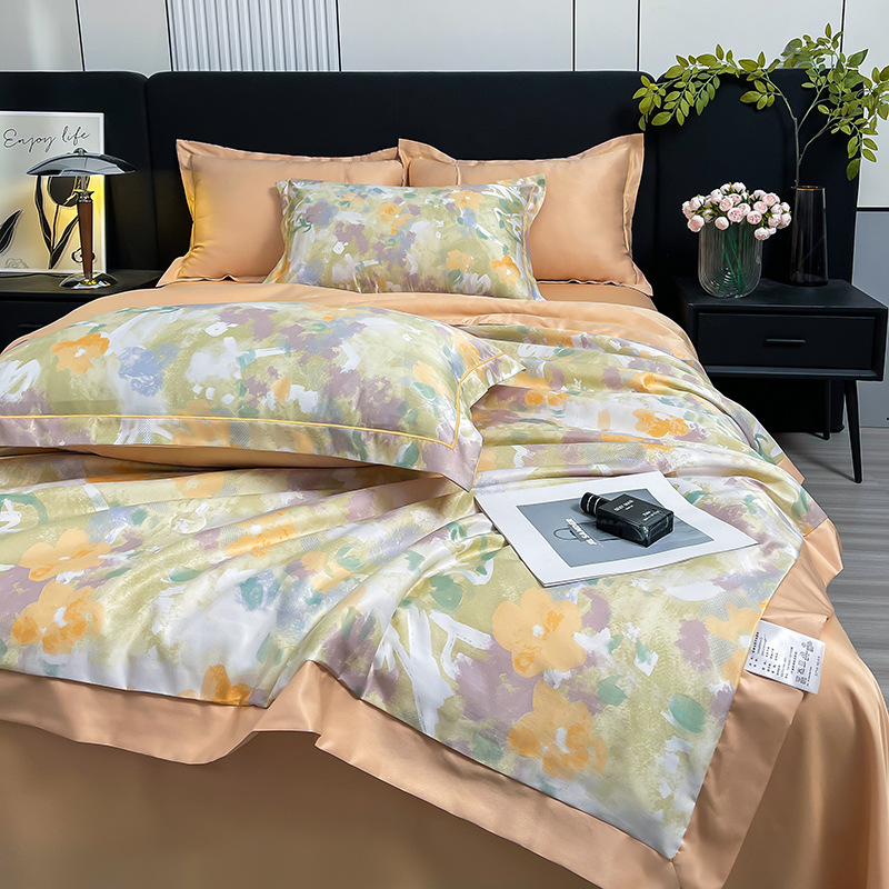 Popular Class a Maternal and Child Grade Ice Silk Summer Blanket Light Luxury Single Summer Quilt Four-Piece Set Airable Cover Gift Quilt Wholesale