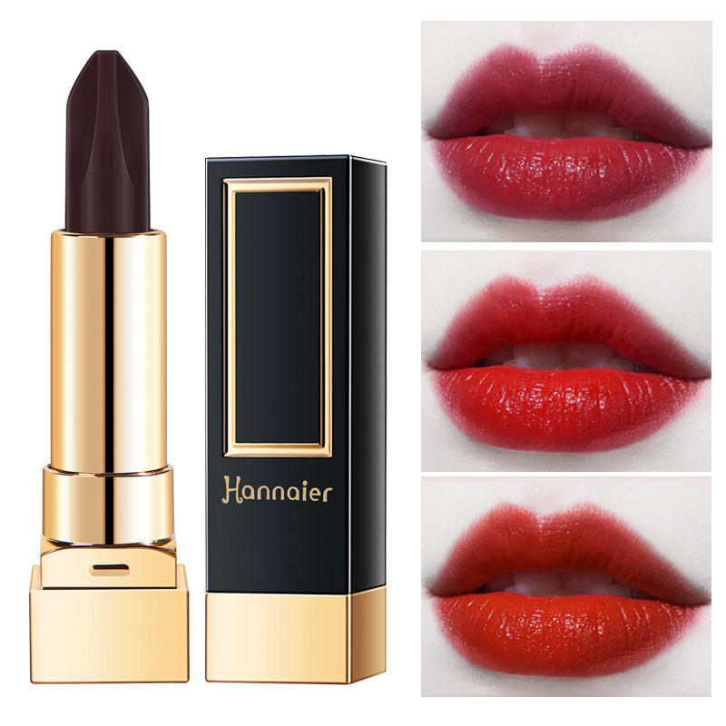 快手抖音直播网红款 韩奈儿黑玫瑰双面三色口红滋润保湿唇膏彩妆.