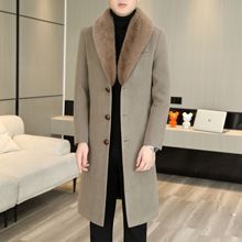 2023年秋冬季毛领大衣男士韩版中长款时尚修身风衣休闲呢子外套潮
