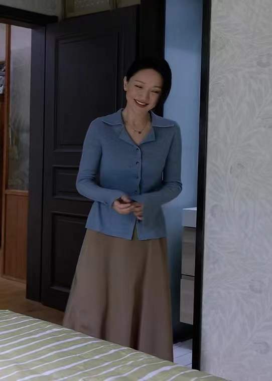 小敏家刘小敏周迅同款加厚针织衫毛衣女蓝色气质开衫外穿修身上衣