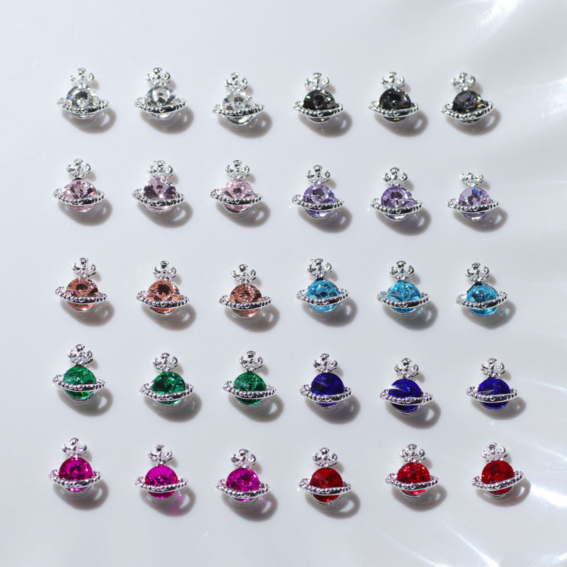 Retro Queen Mother Nail Ornament Light Luxury Alloy Planet Shiny Diamond-Encrusted Saturn Stereo Rhinestone Ornament Wholesale